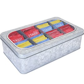 Saratoga Home Tea Box for Tea Bags Organizer Solid Metal Tea Chest for Kitchen Countertop & Pantry, Galvanized Steel Teabox to Sort & Store 120+ Teabags, Multipurpose Organizing Tin