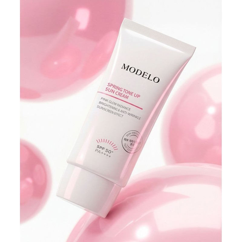 as a model MODELO Spring Tone-Up Sun Cream 50ml SPF50+