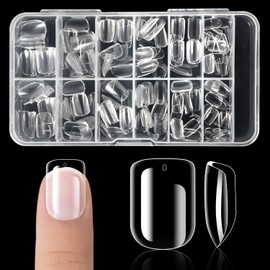krofaue Kids Nail Tips - 240pcs Children Square Clear Press On Nails for Little Girls 9-12, 10 Sizes Soft Gel Tips Extensions for DIY Decoration
