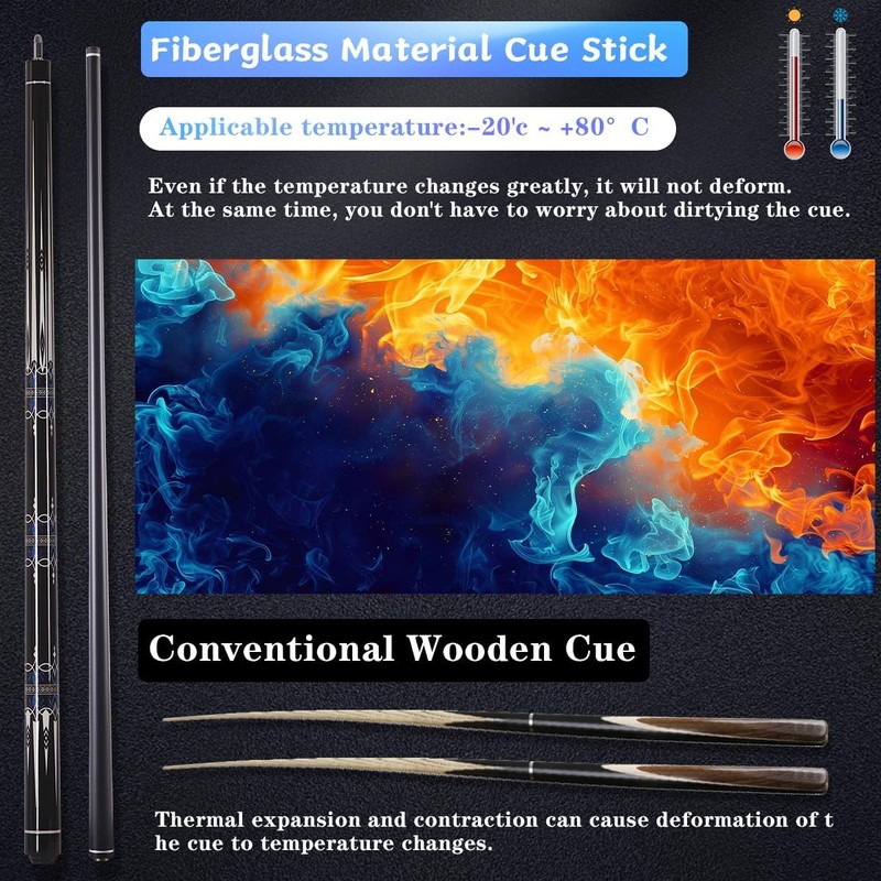 Glass Fiber Pool Cue, 2-Pieces Pool Cue Stick - 58"