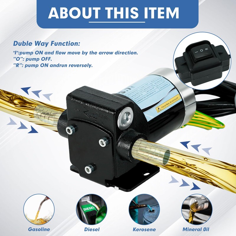 LAPPPLSP 110V Gasoline Oil Fuel Transfer Pump with Connection Cables,