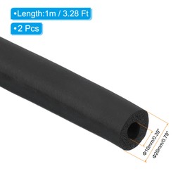 PATIKIL 10mm ID x 20mm OD x 1m Long Pipe Insulation Foam Tube, 2pcs Pipe Cover Wrap Roll EPDM Bar Tubing for Handle Grip HVAC Air Conditioner Units, Black