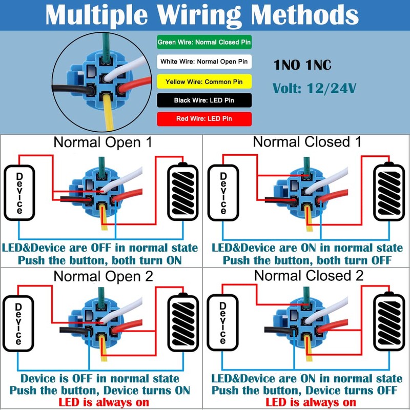 DMWD 2PCS 19mm Latching Push Button Switch 12V-24V On/Off 1NO