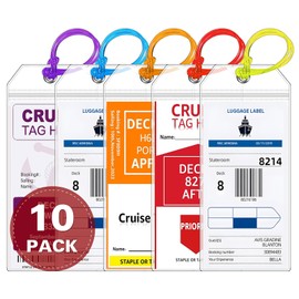 CPCOIN Cruise Luggage Tag Holder 10 Pack Clear Reusable Cruise Travel Tags Waterproof Cruise Ships Essentials for Carnival, NCL, Princess & MSC (10 10 Pack - Loop Straps)