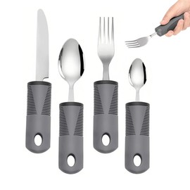 Easy Grip Cutlery Set of 4 Disability Aids, Extra Wide Handles Arthritis Aids with Knife Fork Spoon, Confortable Grips Dining Aid for Elderly Parkinson Disabled People