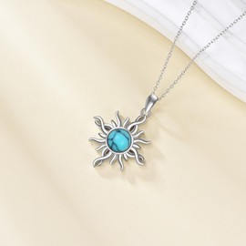 YAFEINI Sun Turquoise Necklace 925 Sterling Silver Sun Turquoise Pendant Necklaces Western Jewelry Gifts for women