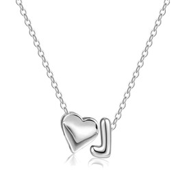 LIHELEI Silver Heart Initial Necklace for Women, 925 Silver, Heart Initials Necklace from A-Z, Delicate Heart Initial Pendants, Birthday Gift for Women and Girls, Stainless Steel