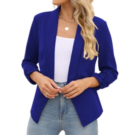 MenXX-LargePOGT Womens Professional Blazers for Work Stretch 3/4 Gathered Sleeve Open Blazer (XL, Dark Blue)'' }
