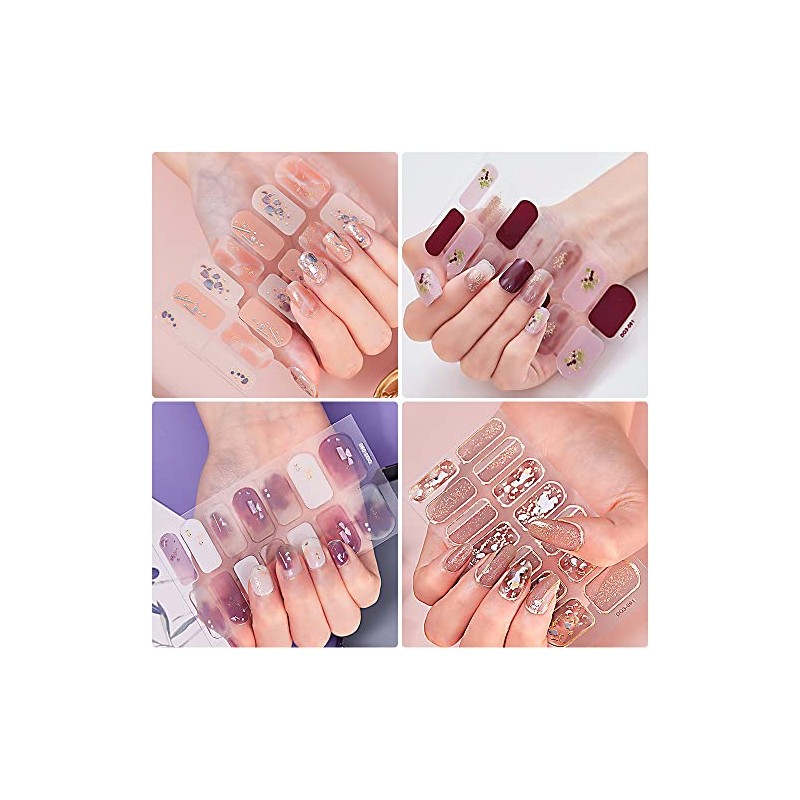 Calcomanías uñas esmalte pegatina, 8 Hojas envoltura completa 3D calcomanías