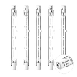 Vinmooog R7S halogen bulbs, pack of 5, R7S T3, 118 mm, 200 W, 220 V-240 V, J type halogen lamps, 4650 lm, warm white, 3000 K, suitable for floor lamps, street lamps, landscape lighting.