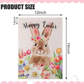 JULMELON Easter Garden Flag, Happy Easter Bunny Garden Flag 12X18 Inch Double Sided, Burlap Happy Easter Yard Flag Tulips Flowers Welcome Spring Farmhouse Signs for Outside Lawn Garden Décor