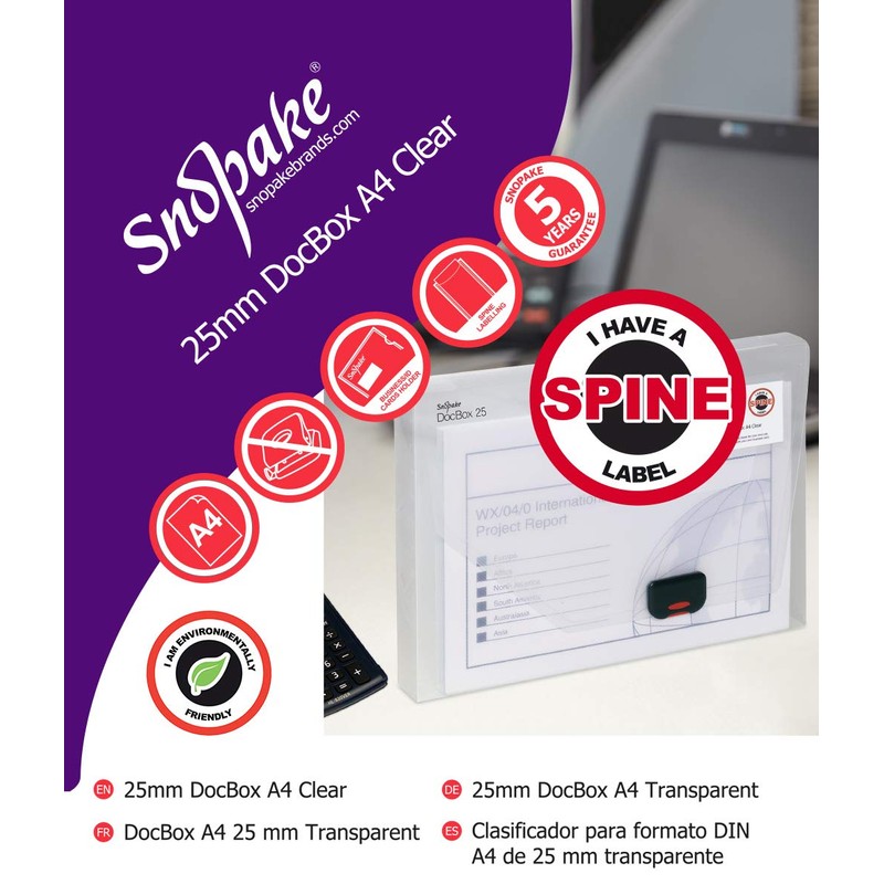 Snopake A4 DocBox Clear 25 mm Box File with Push