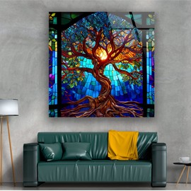 My Photostation.com 25Wx18H'' Tempered Glass Wall Art-Stained Wall Art -Life of Tree Wall Decor-Glass Printing -Large Wall Art-Wall Hangings-Stained Window Decor