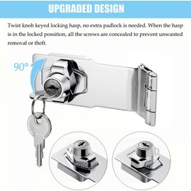 Litensh Rectangular Angle 90 Degree Hasp Lock with Key Equal Small Door Screw Latch Buckle Security Door Lock Button Shed Locks with Padlock Key (4 Inches)