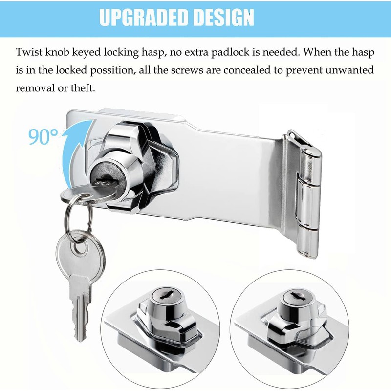 Litensh Rectangular Angle 90 Degree Hasp Lock with Key Equal