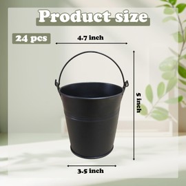 24 Packs Mini Metal Buckets with Handles,5 x 3.5 x 4.7 Inch Black Mini Iron Pail Small Galvanized Tin Pails for Events, Classroom, School Storage, Succulents, Rustic Home Decor