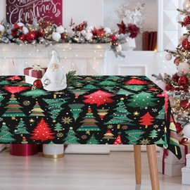 Table Cloth Christmas, Rectangle Table Cloth Holiday Tablecloth Red Green Christmas Tree Snowflake 60x84 Inch Washable Winter Decorative Table Cover for Party Picnic Dinner Kitchen