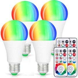SUNNEST LED Light Bulbs, 4 Pack Dimmable E26 LED Light Bulb, 10W RGBW Color Changing Light Bulb with Remote Control, Decorative Lights, Mood Light Bulb, Great for Home Decor, Stage, Party and More
