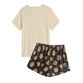 VENTELAN Women's Cute Cartoon Print Tee and Shorts Pjs Set XS-XXXL Apricot