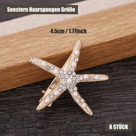 8 Stück Seestern Haarspangen, Meerjungfrauen Haarspangen mit Perlen Diamant, Gold Haar Accessoires Mädchen, Blumenmädchen-Zubehör für Hochzeit, Elegant Haarspange, Rutschfest Haarnadel Dick/Dünn Haar