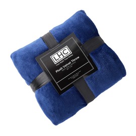 Bedford Home Oversized Microfiber Velvet Solid Polyester Throw Blanket – Breathable and Machine Washable, (Midnight Blue)