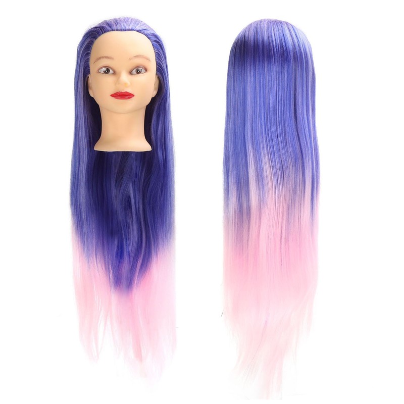 Mannequin Head Blue Pink Gradient Color High Temperature Synthetic Hair
