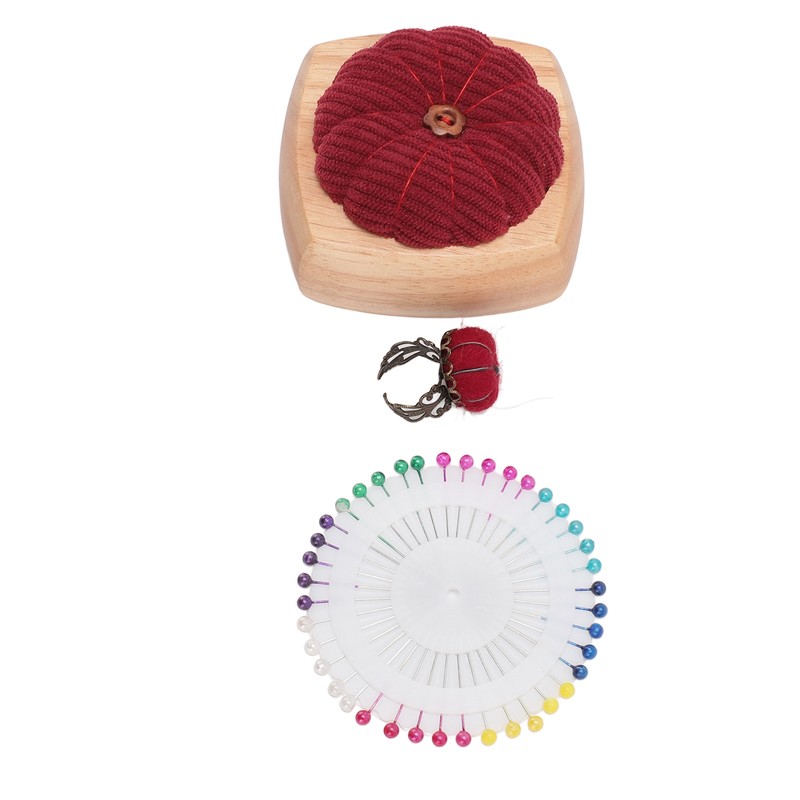 Pin Cushion Kit Cute Pumpkin Shape Pin Cushion Wooden Base