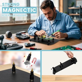 KUVRS Helping Hands Soldering Station, 10X Magnifying Glasses with Light and Stand, 4 Magnetic PCB Pillars, Infinite Color Stepless Dimming Magnifier Lamp for Electronic Repair Model Craft