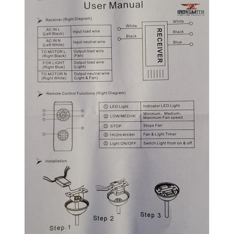 3-in-1 Ceiling Fan Light Timing & Speed Remote Universal Ceiling