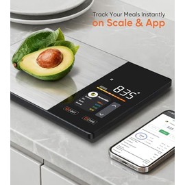KUAIVO Smart Nutrition Food Scale with TFT Display, Tracks Calories, Fat, Carbs & Protein, Works with App for Daily Reports, 50 Built-in Foods, 23 Nut