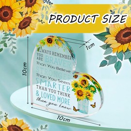 Motivational Gifts - Acrylic Hearts with Heartwarming Message - Inspirational Gifts for Women, Men Gifts - Home Office Desk Decor - Best Friends Gifts, New Job Gifts (Heart - Sunflower)
