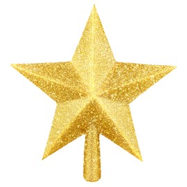 20CM/7.8" Gold Star Christmas Tree Topper Glitter & Shine for Medium Trees Easy Snap-On Hollow Base Plastic Tree Top Star Decor