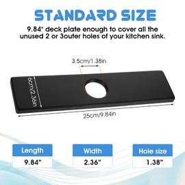 10 Inch Faucet Plate, 1 or 3 Hole Long Rectangle Faucet Deck Plate, Kitchen Sink Hole Cover, Cover Deck Plates Faucets Escutcheon for Bathroom Kitchen Vanity Sink Faucets Stainless Steel(Black)