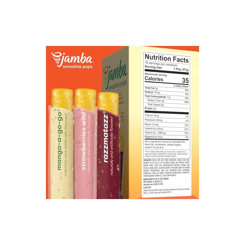 Jamba Smoothie Pops Variety Pack, 16 Count – 100% Fruit