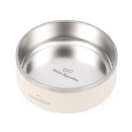 GrandTies Stainless Steel Engraved Pet Bowl | Reusable BPA-Free Insulated Pet Bowls | Large Heavy Duty Non Skid Spill Proof Dog Bowl | Outdoor Dog Water Bowl (18oz, Ivory White)