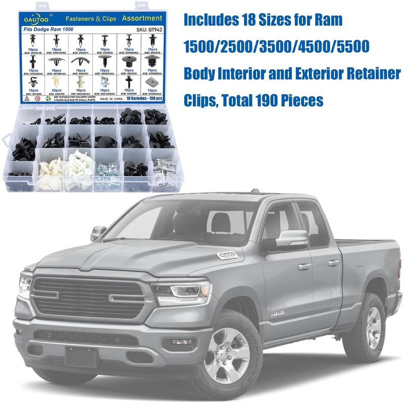 OAUTOO 190pcs for Ram 1500 2500 3500 Automotive Body Interior