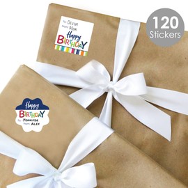 Big Dot of Happiness Cheerful Happy Birthday - Assorted Colorful Birthday Party Gift Tag Labels - to and from Stickers - 12 Sheets - 120 Stickers