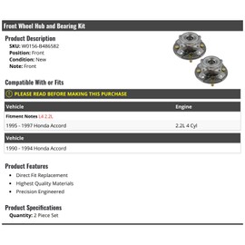Front Wheel Hub and Bearing Kit 2 Piece Set - Compatible with 1990-1997 Honda Accord 2.2L 4-Cylinder