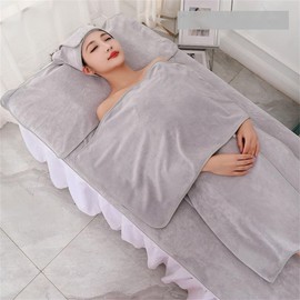 3-Piece Set Beauty Salon Absorption Massage Therapy Towels Kit with Headscarf Chest Scarf Pillow Scarf Spa & Relaxation Home Use Absorbent Towel Set (Light Gray)