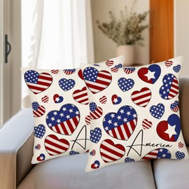 Fukeen 2 Pack Independence Day Pillow Covers 22 x 22 Inch 4th of July American Flag Throw Pillow Case Memorial Day Patriotic Star America Heart Decor Cushion Case for Home Couch Sofa Bed