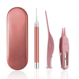 Herramientas de eliminación de cera en el oído 3 piezas con luz LED Cavador de cuchara de oreja y pinzas para el cuidado de la salud del oído y...    