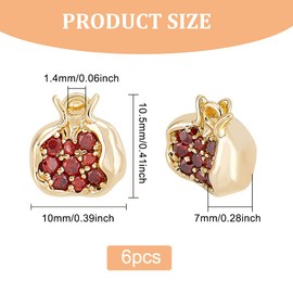 BENECREAT Pack of 6 Genuine 18 Carat Gold-Plated Pomegranate Zirconia Charm Brass Pendant with Red Zirconia Pomegranate Seeds for Bracelet Necklace Jewellery Making 10.5 x 10 x 7 mm