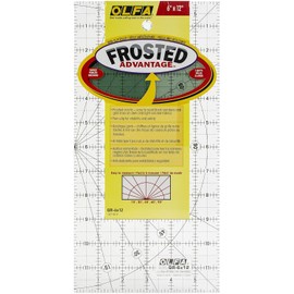 OLFA 6" x 12" Frosted Advantage Acrylic Ruler (QR-6x12) - Non Slip 6x12 Inch Acrylic Ruler with Grid & Angle Markings for Quilting, Sewing, Cutting Fabric, & Crafts