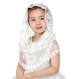 PAMOR Infinity First Communion Veils for Girls Lace Chapel Veil Mantilla Veils Latin Lass Church Veil for Catholic Baptism (White F)