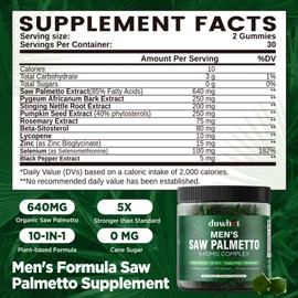 duwhot Saw Palmetto for Men Gummies, Organic Saw Palmetto for DHT Blocker & Prostate Health Supplement, with Pumpkin Seed,Pygeum,Nettle, Urinary & Hair Health Support,Sugar-Free, Vegen, 60 Gummies