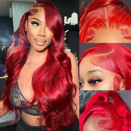 Body Wave Red Lace Front Wigs Human Hair Wear and Go Glueless Burgundy Red Wig Human Hair Pre Plucked with Baby Hair 180 Density Hot Red 13x4 HD Lace Frontal Wig Colored Wig Human Hair For Black Women