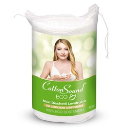 COTTON SOUND ECO Maxi Dischetti Struccanti 1 confezione x 40 Pezzi, Dischetti 100% Cotone Eco Sostenibili con Busta Biodegradabile e Compostabile, Adatti a Tutti i Tipi di Pelle, Made in Italy