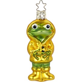 Glass Christmas Tree Decoration 8.5 cm Frog in Rain Jacket Mouth-Blown Hand-Painted Christmas Baubles Green