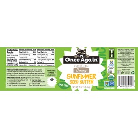 Once Again Organic Creamy Sunflower Butter, 16oz - Salt Free, Unsweetened - Peanut Free, USDA Organic, Gluten Free Certified, Vegan, Kosher - Glass Jar (1 Jar)