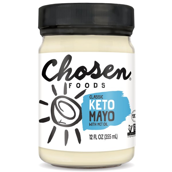 Chosen Foods Classic Keto Mayonnaise with MCT Oil, Gluten & Dairy Free, Low-Carb, Keto & Paleo Diet Friendly, Mayo for Sandwiches, Dressings and Sauces, Made with Cage Free Eggs (12 fl oz)